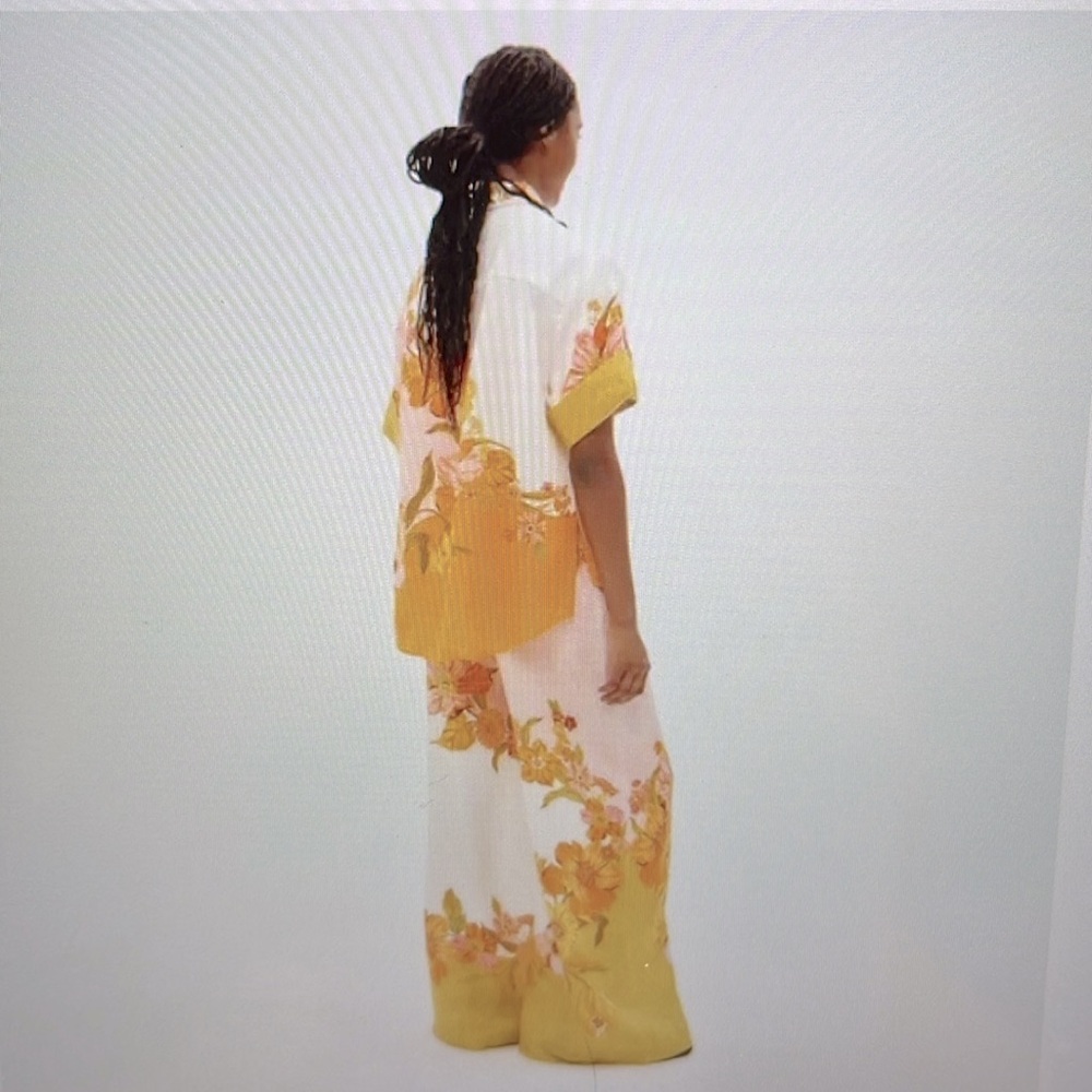 Women’s NWT Colorful Floral Wide Leg Drawstring Pants and Matching Top - Picture 5 of 15